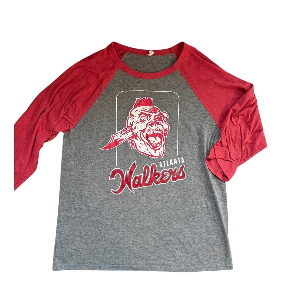 Atlanta Walkers Zombie Baseball Tee - Men's Large Gray/Red Raglan - Custom